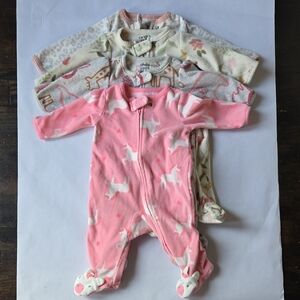 Set of 4 - Carter's Baby Girl Zippered Fleece Footed Pajamas